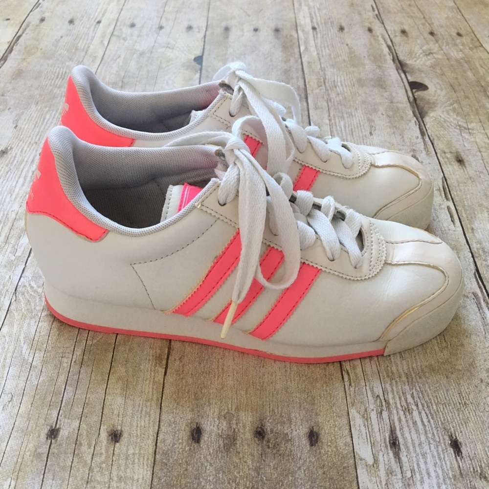 adidas Women's White Sneakers with Neon Pink Accents